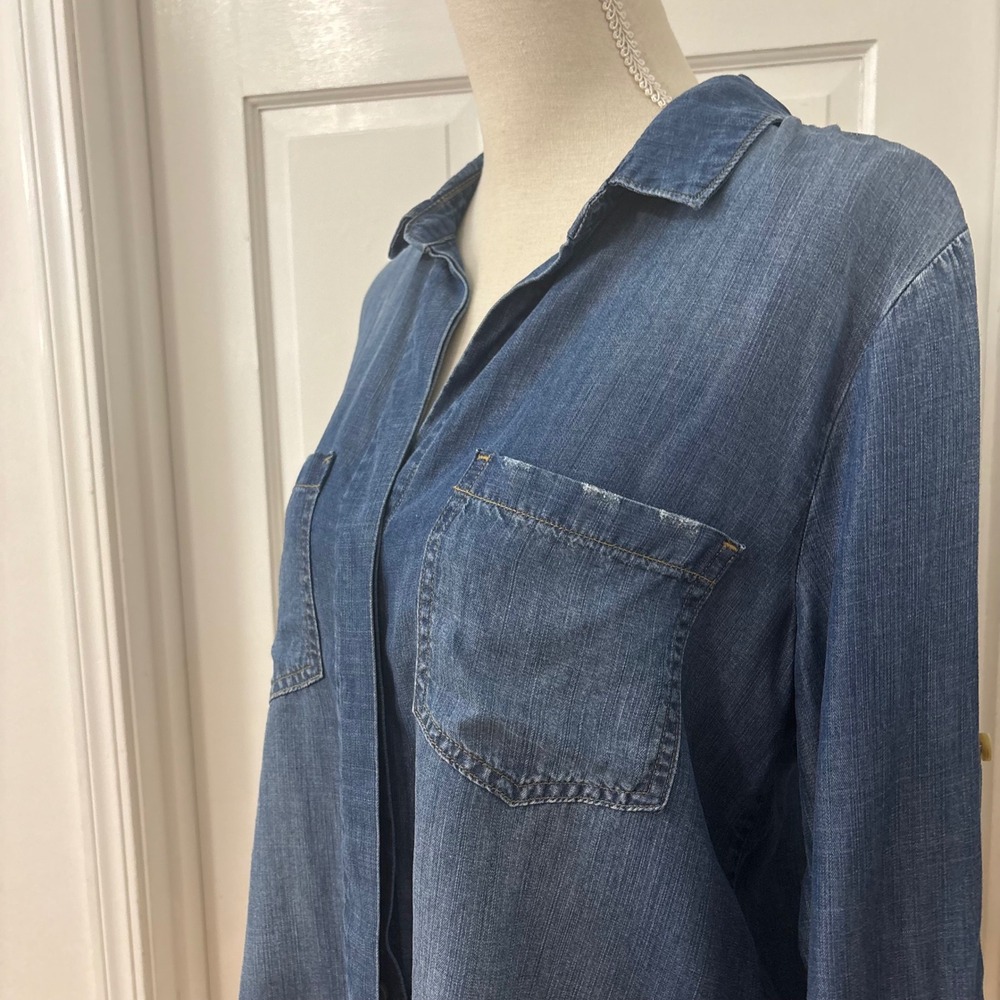 Cloth & Stone Chambray Tunic Shirt M Frayed Hem Western Festival Boho Cowgirl - Picture 5 of 7